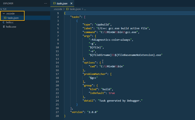 vs code tasks json file