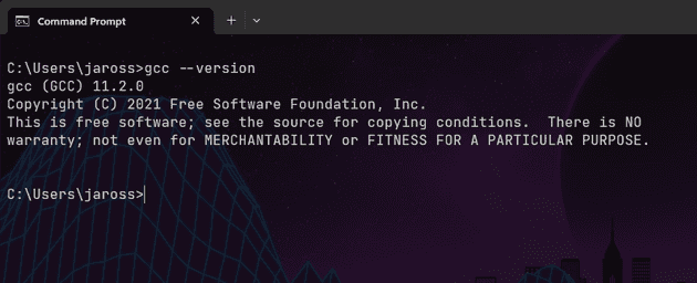 Command Prompt GCC Version output