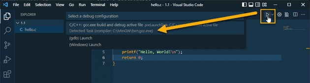 run c arrow select gcc exe