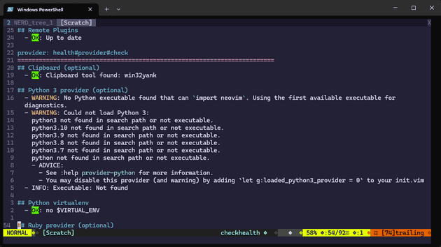 Vim health check cannot find Python and shows a warning about being unable to load Python 3