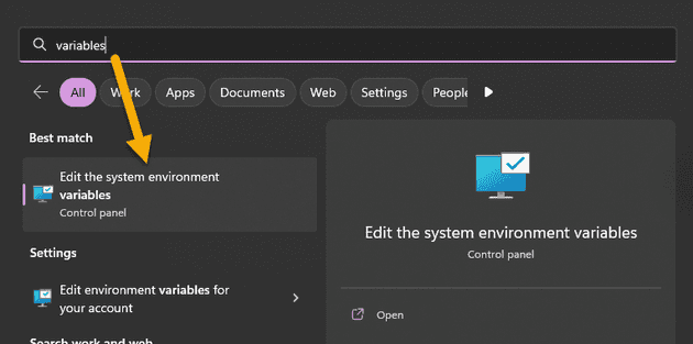 Open edit the system environment variables